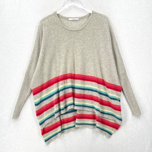 SUBTLE LUXURY Poncho Cashmere Sweater Womens XS Small Heather Gray Multi Stripe - Picture 2 of 13